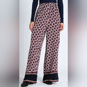 Tommy Hilfiger Burgundy and White Geometric Wide Leg Pants